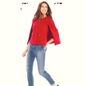NWOT CHICO'S RED JACKET PONCHO CAPE SIZE 3